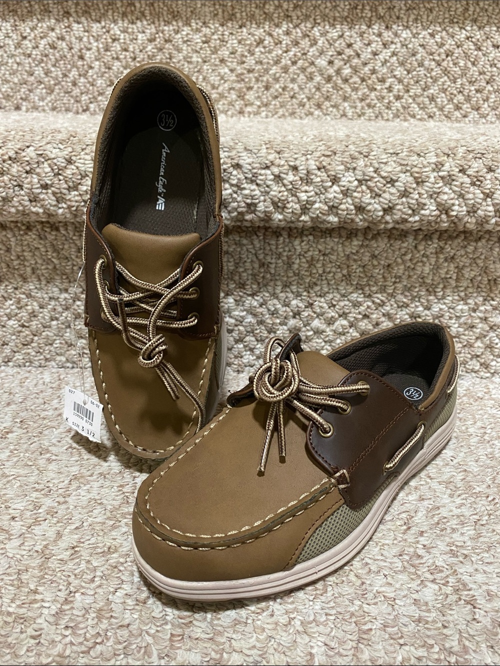 American Eagle by Payless Boys Tan/Brown Boat Mocassin Shoes